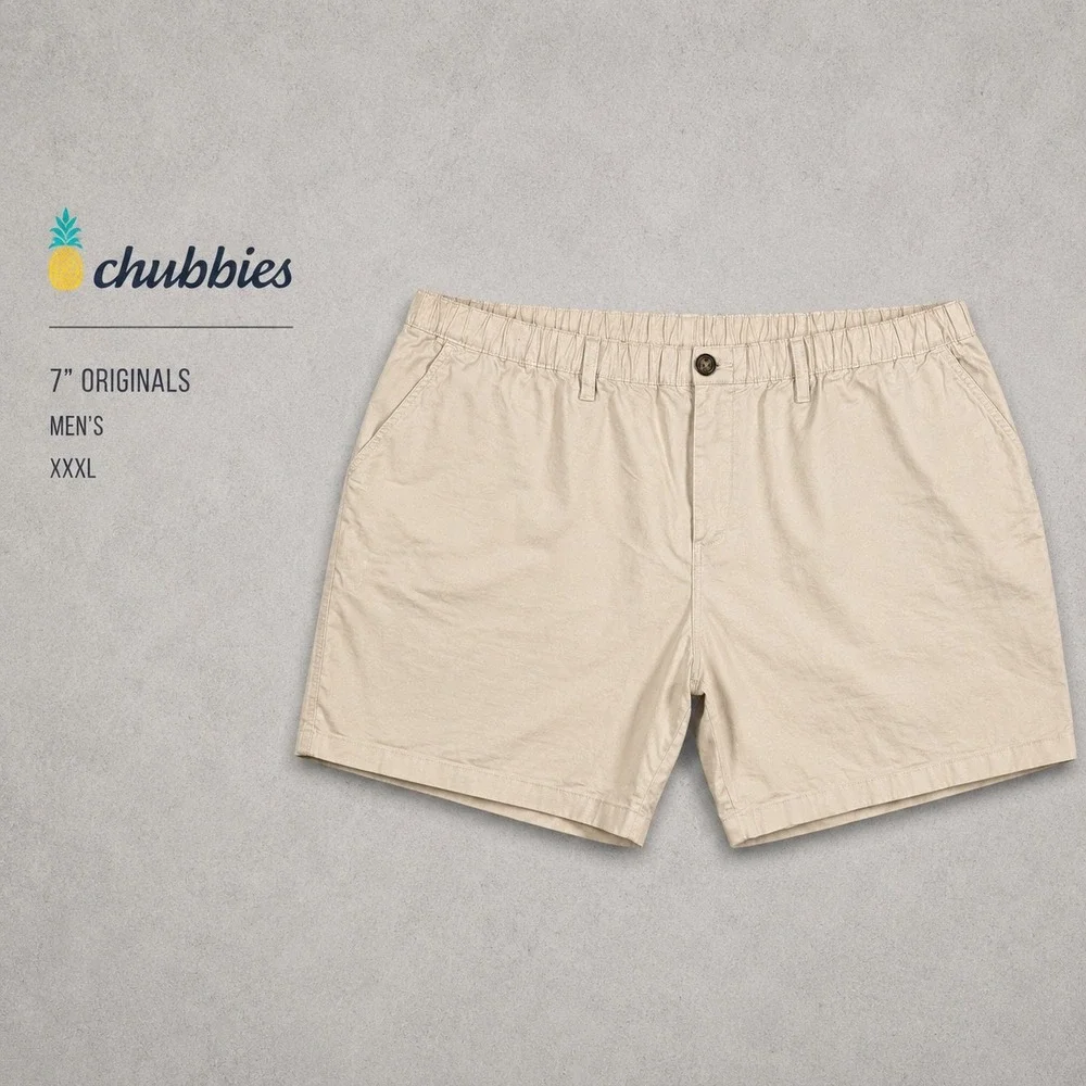 Chubbies 7 Originals Mens XXXL Khaki Tan Stretch Elastic Waist Chino Shorts